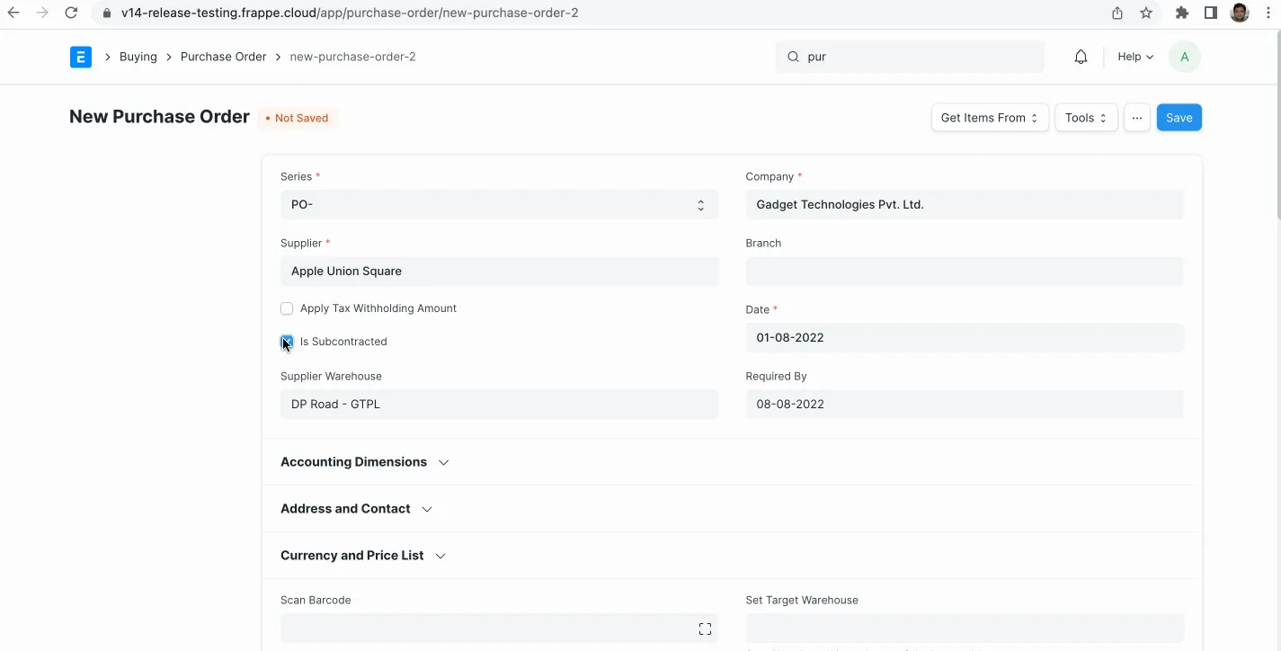 Subcontracting Module